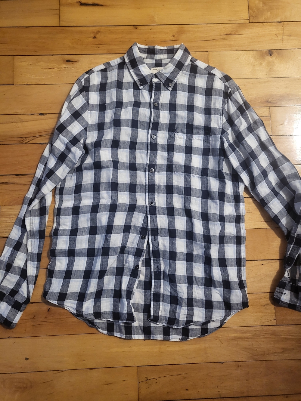 Club Monaco Navy and White Checked Button-Down Shirt